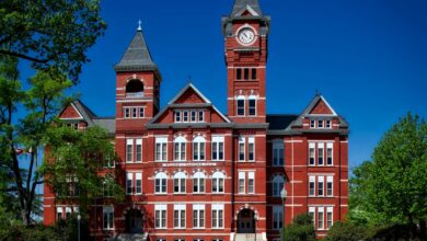 red building with clock tower